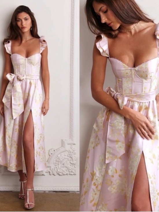 V. Chapman Dresses & Skirts - V. Chapman Vera Lilac Baroque Floral Sweetheart Ruffle Romantic Midi Dress 10